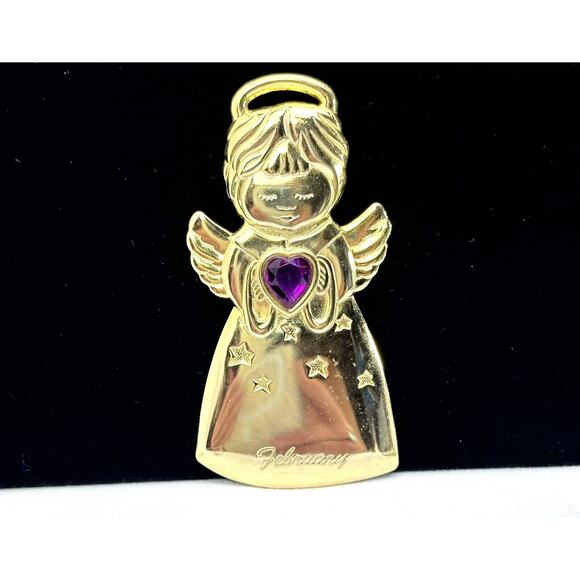 VTG Gloria Duchin 2000 Christmas Ornament February Birthstone Angel Gold Tone - Picture 1 of 6